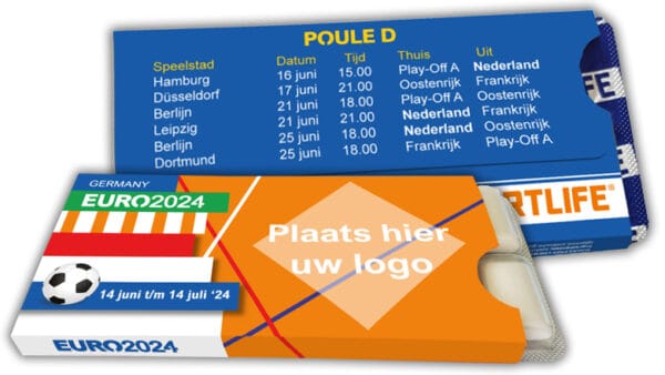 Ek voetbal kauwgom bedrukt met logo of te bedrukken met tekst. Full colour of als relatiegeschenk voor personeel of klanten, leuk voor uw sportvereniging bouwbedrijf of merk