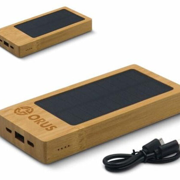 Powerbank bamboe met zonnepaneel