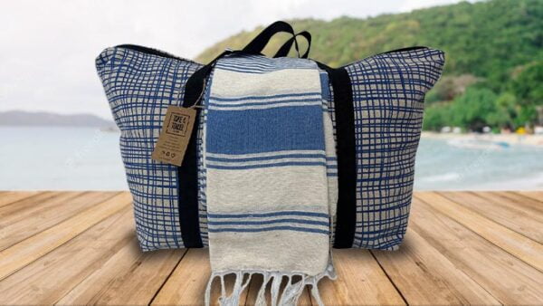 Tas blauw met achtergrond