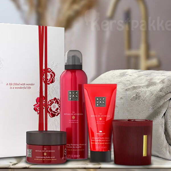 Rituals Ayurveda verwenpakket – compleet wellness cadeau met luxe fleece plaid voor ultieme ontspanning.