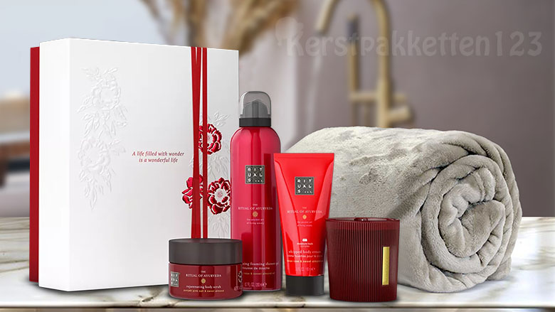 Rituals Ayurveda verwenpakket – compleet wellness cadeau met luxe fleece plaid voor ultieme ontspanning.