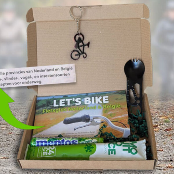 LetsBike brievenbuspakket met fietsroutes, tips, mentos, frozencocktail, sleutelhanger fiets en multitool