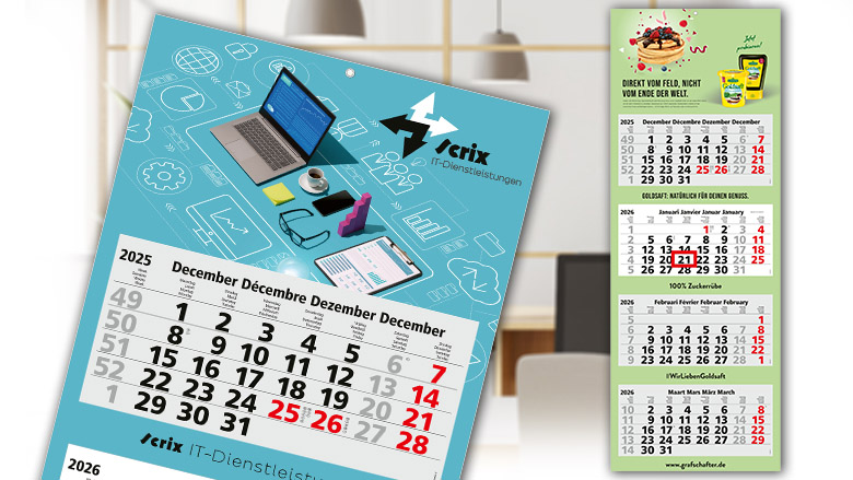 Laat jouw bedrijf opvallen met deze praktische én stijlvolle 4-maandskalender, volledig te bedrukken in eigen ontwerp.