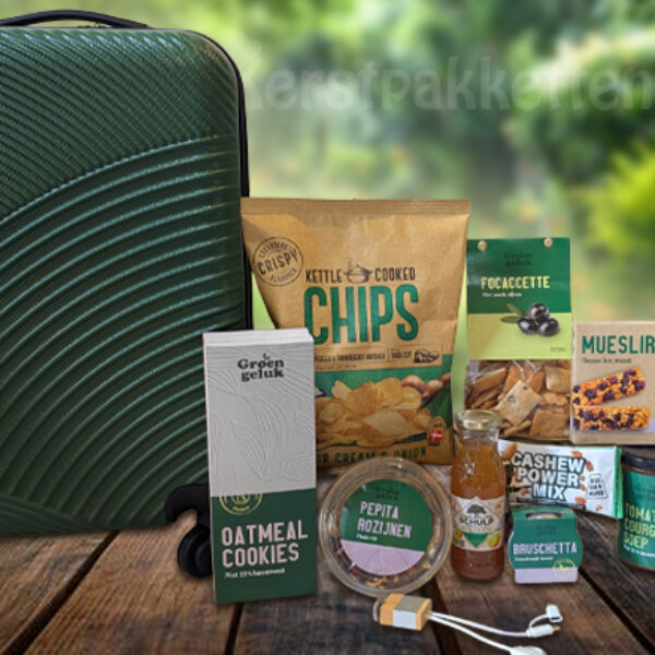 Duurzaam kerstpakket met groene koffer