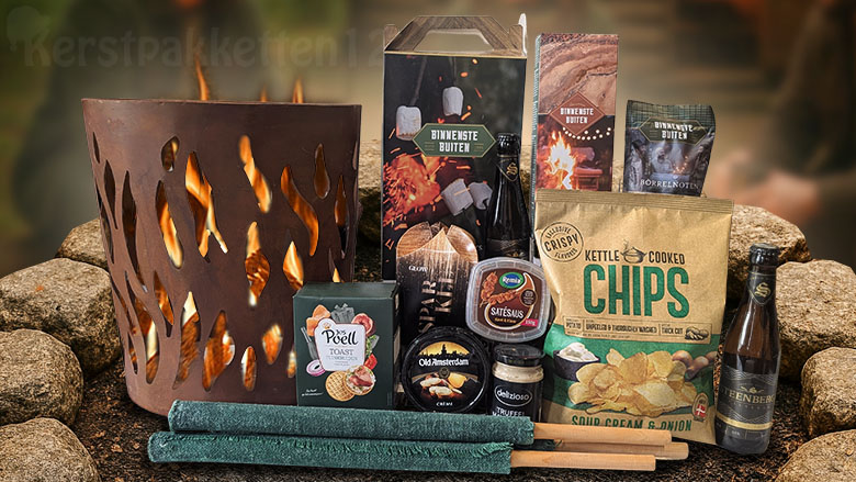 Vuurkorf kerstpakket – een warm en sfeervol kerstcadeau voor personeel of relaties.