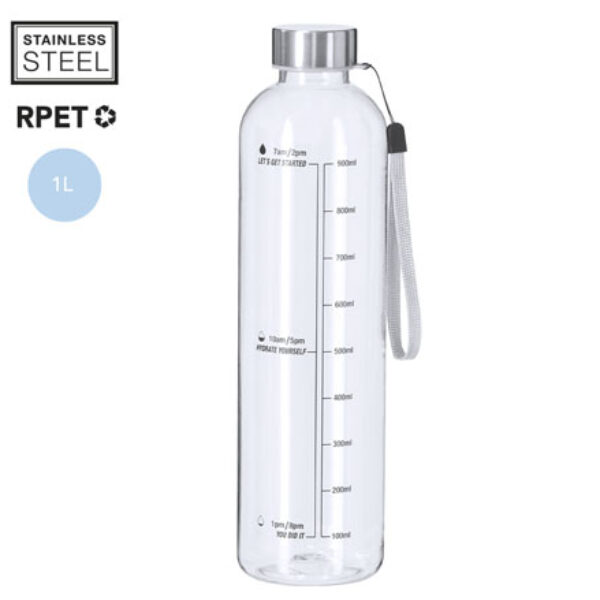 De Motiverende RPET Drinkfles 1L: duurzaam drinken met een positieve reminder, elke dag opnieuw.