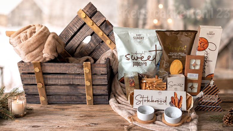 Landelijke Houten Opbergkist Kerstpakket met Heerlijk Zacht Plaid